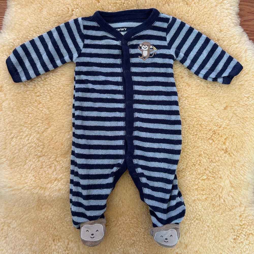 Carter's Terrycloth Striped Footed Monkey Sleep&Play size Newborn